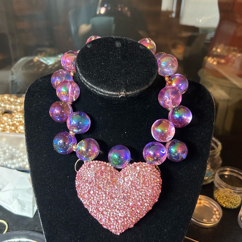Pink Heart Beaded Necklace
